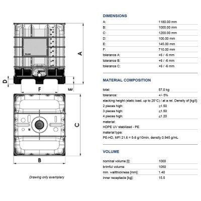 Kontener, mazur IBC 1000 l, SM15 – paleta plastikowa