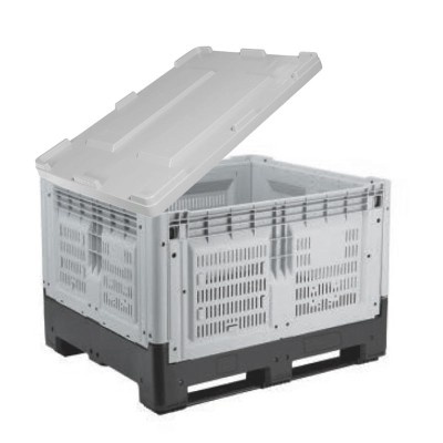 Składana skrzyniopaleta 1200x1000x810, perforowana z pokrywką 