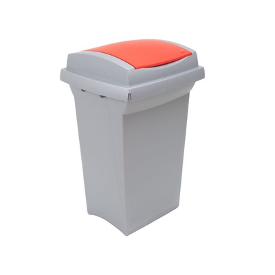 Kosz na śmieci do segregacji odpadów RECYCLING 50 l - szary pojemnik, czerwona pokrywa